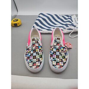 Vans Customs Classic Slip on Shoe Women's 8 Men's 6.5 Checkered Peace Roses New